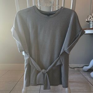 Express Black and White Striped Tie-Front Tee